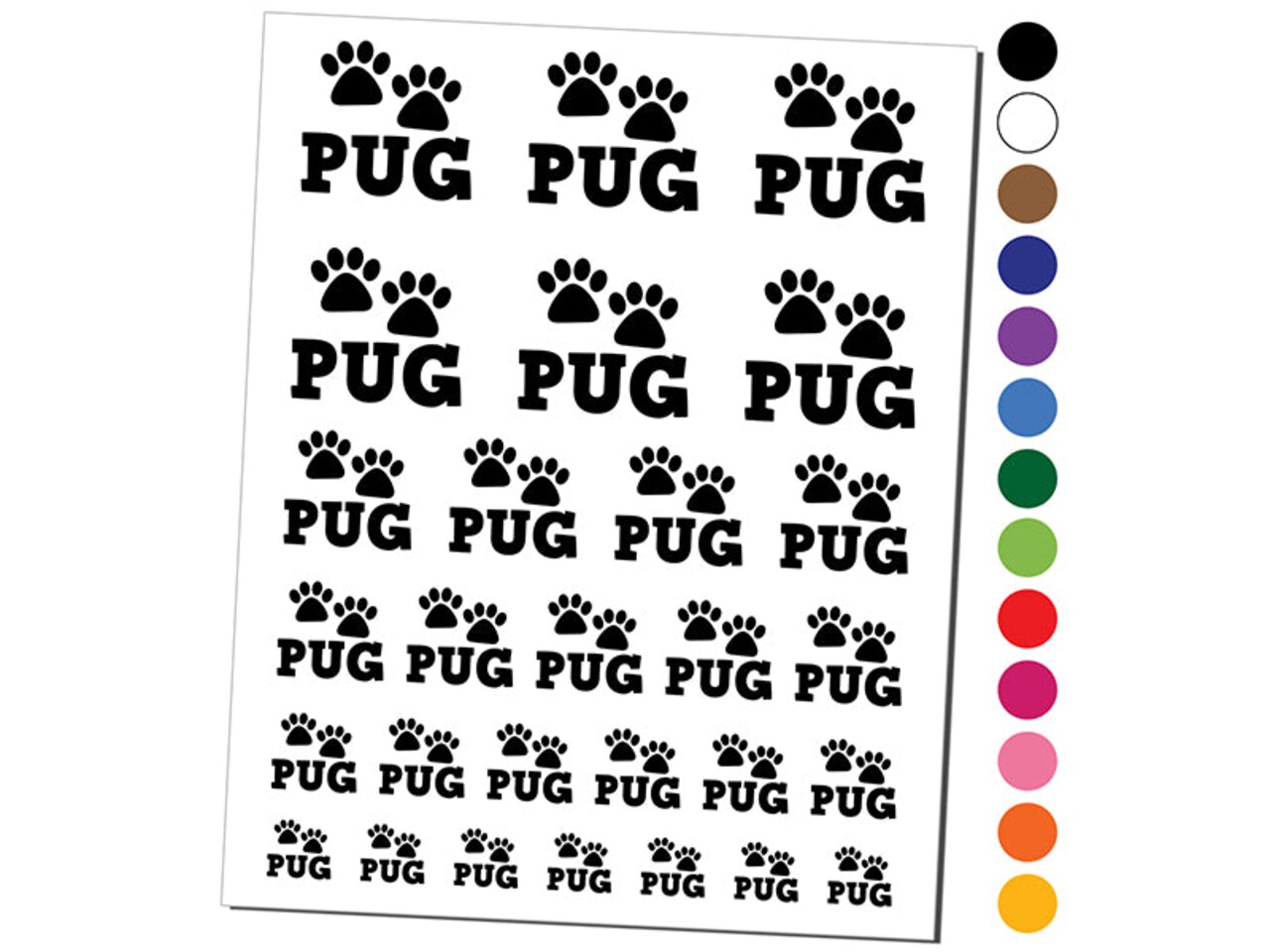 Pug Dog Paw Prints Fun Text Temporary Tattoo Water Resistant Fake Body Art Set Collection